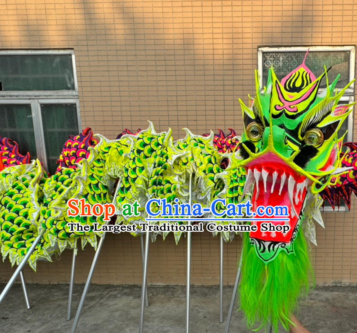 Chinese Dragon Dance Green Fluorescent Costume Celebration Parade Dragon Costume Professional Competition Dragon Dancing Prop