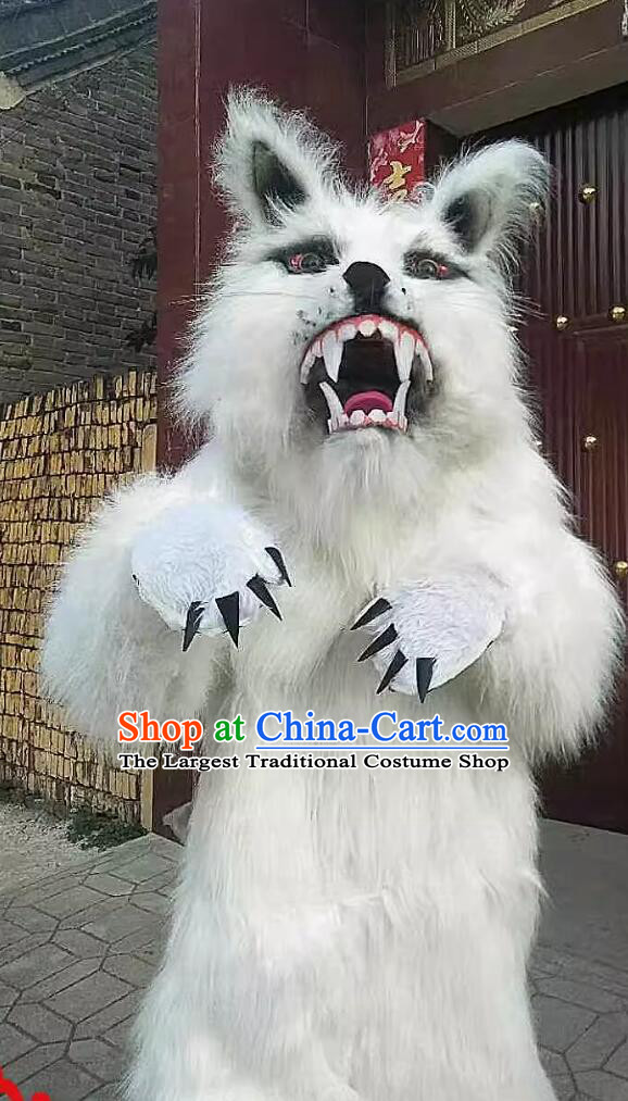 Cosplay White Fox Clothing Chinese Stage Performance Head and Garment Handmade Mascot Costume Complete Set