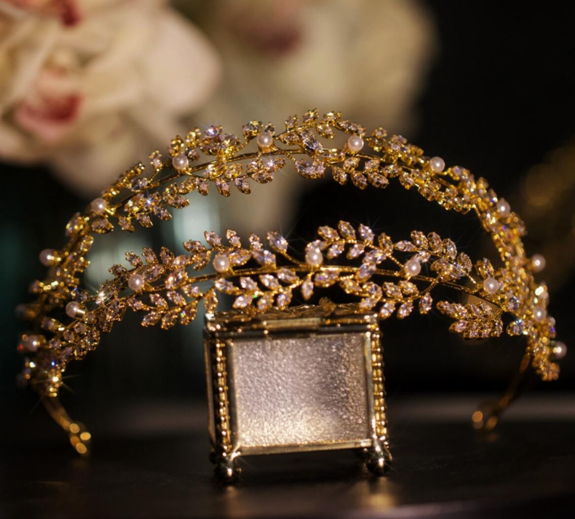 Top Bride Hair Jewelry Handmade Wedding Golden Royal Crown Princess Headwear