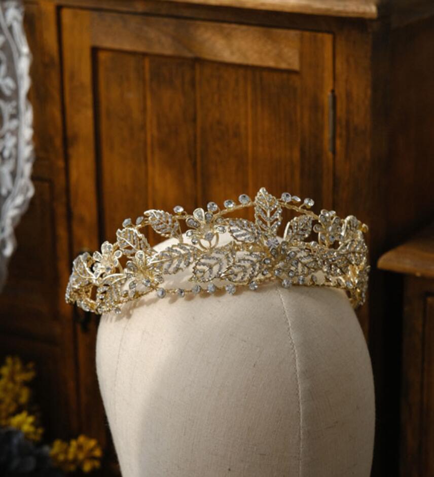 Top Bride Hair Jewelry Wedding Golden Royal Crown Handmade Princess Zircon Headwear