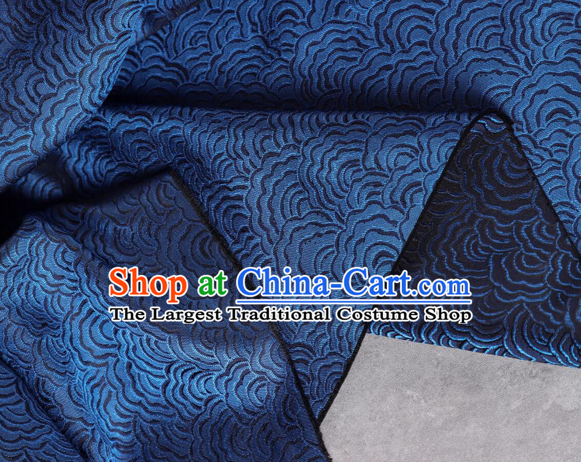 Top Brocade Jacquard Fabric Chinese Tang Suit Material Traditional Wave Pattern Design Navy Blue Cloth
