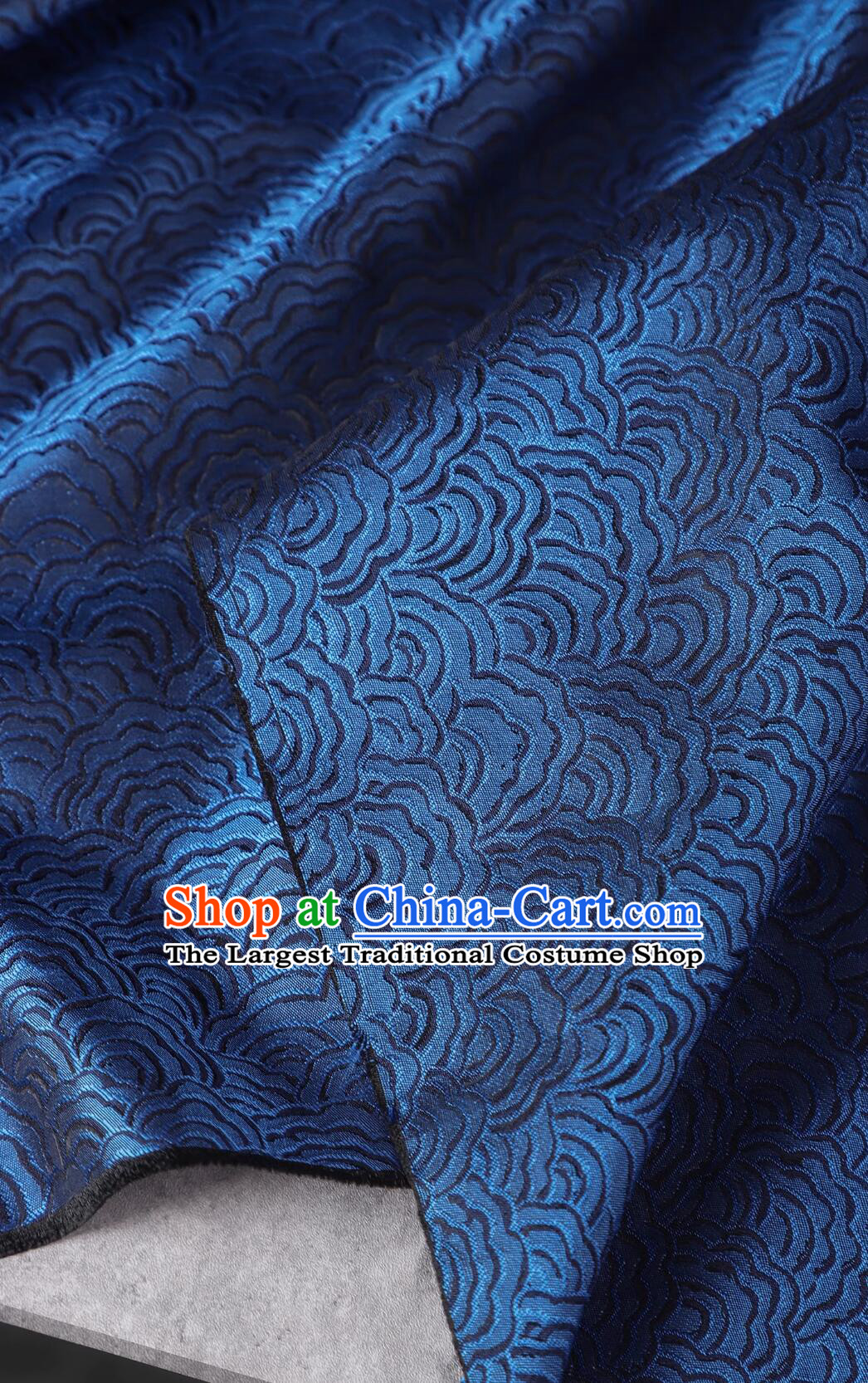 Top Brocade Jacquard Fabric Chinese Tang Suit Material Traditional Wave Pattern Design Navy Blue Cloth