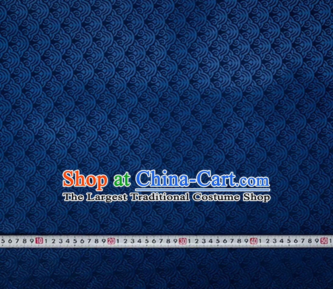 Chinese Tang Suit Material Traditional Wave Pattern Design Navy Blue Cloth Top Brocade Fabric