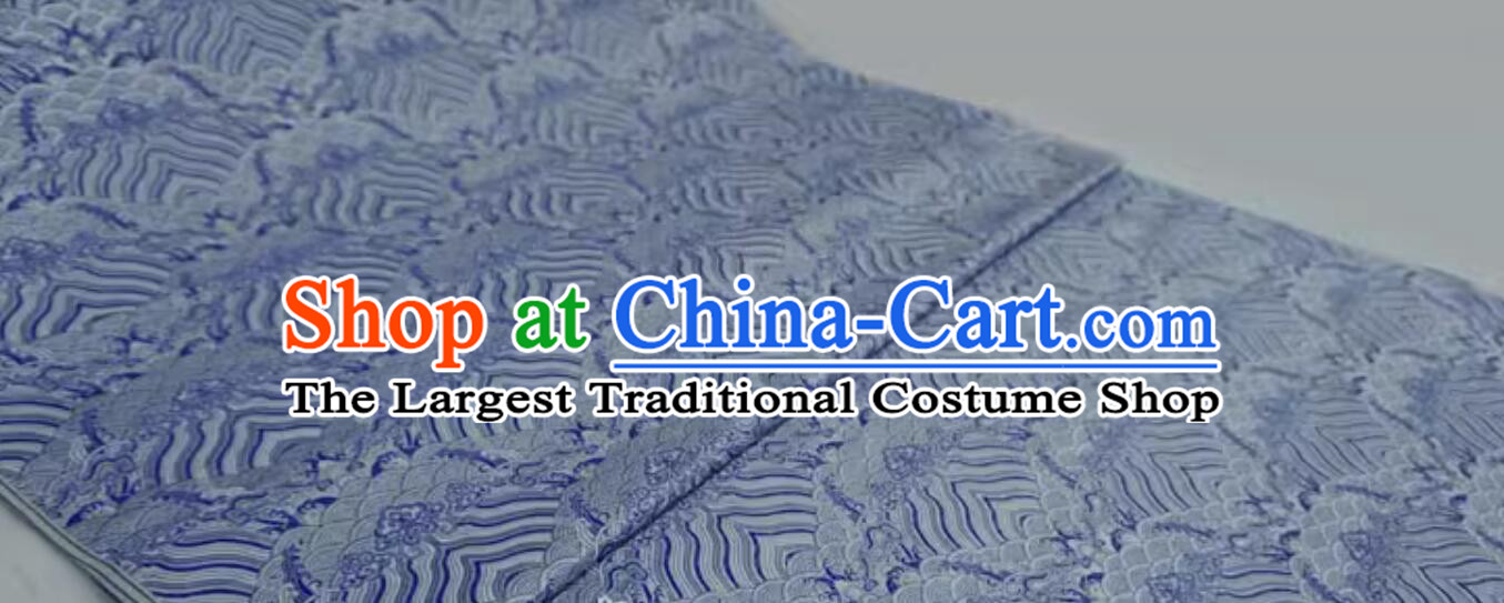 Chinese Brocade Fabric Tang Suit Material Traditional Wave Pattern Design Blue Cloth