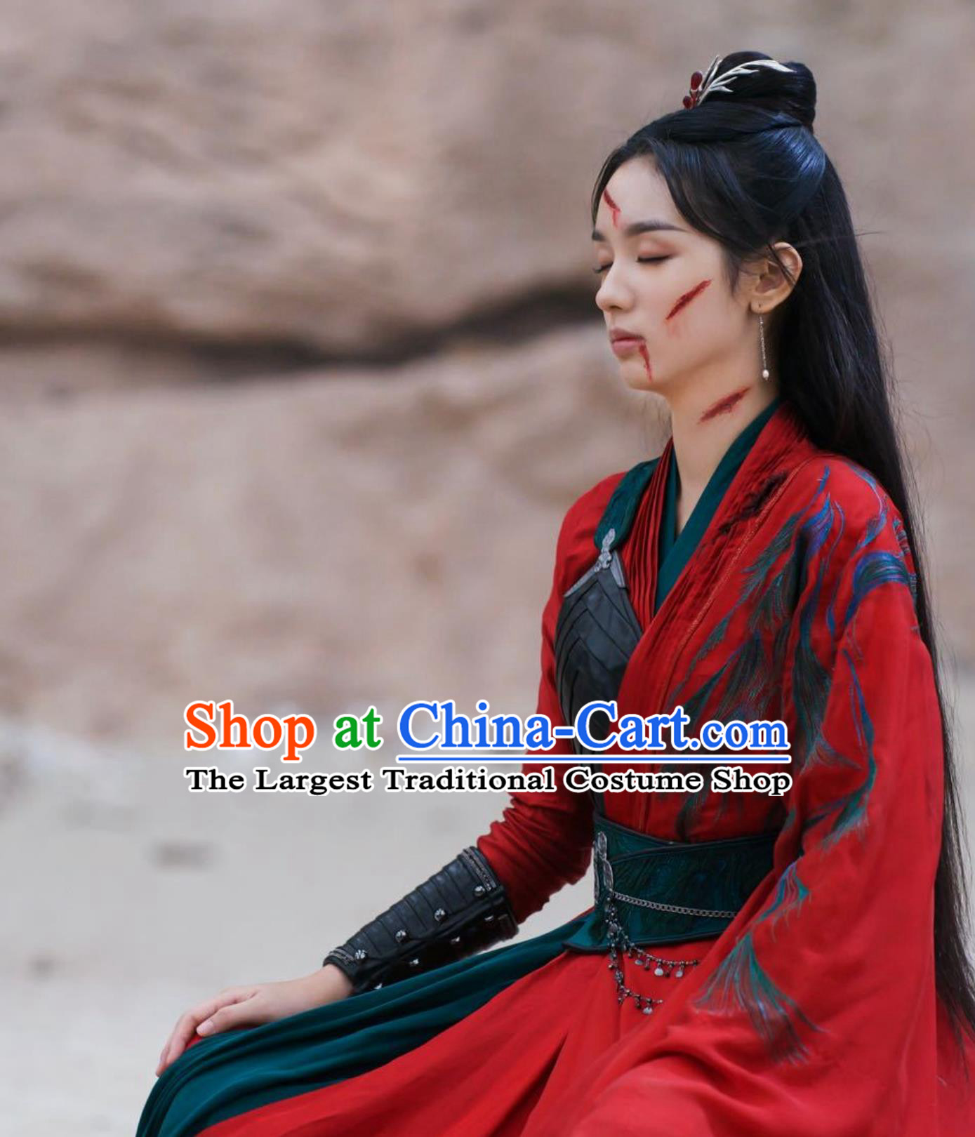 Ancient China Super Heroine Red Costumes  TV Series Back From The Brink Swordswoman Yan Hui Dress Clothing