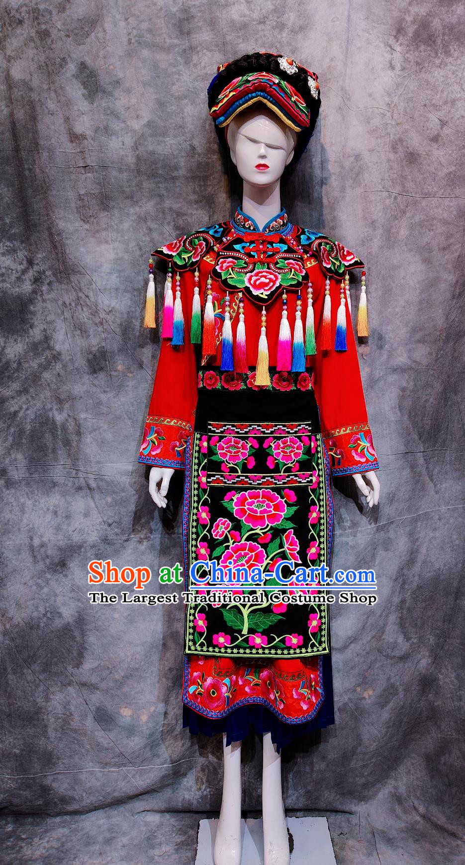 Traditional Qiang Ethnic Wedding Dress Chinese Sichuan Minorities Costume China Qiang National Minority Woman Clothing
