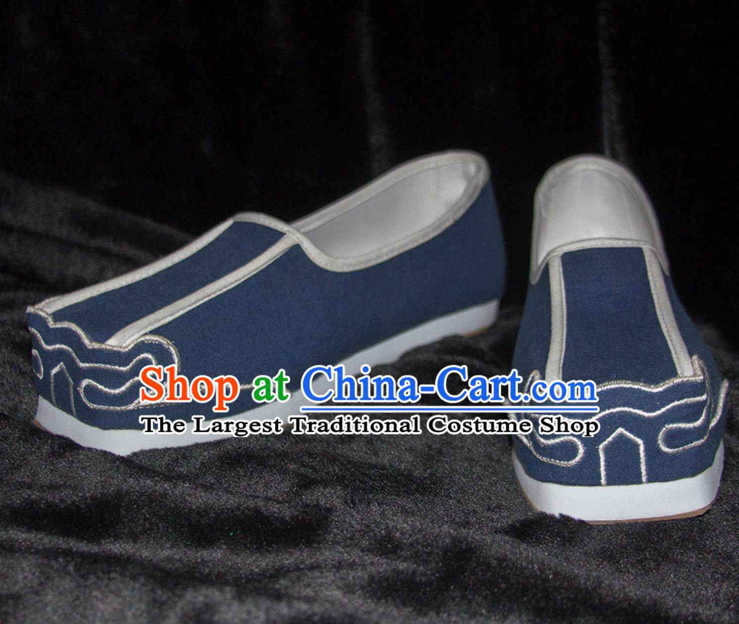 Traditional Male Hanfu Shoes Ancient Chinese Scholar Shoes China Ming Dynasty Blue Square Shoes