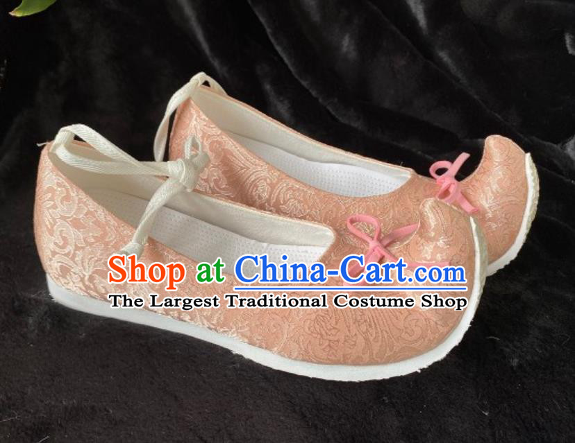 Traditional Hanfu Stage Show Shoes Ancient Chinese Princess Orange Shoes Handmade China Song Dynasty Empress Curved Toe Shoes
