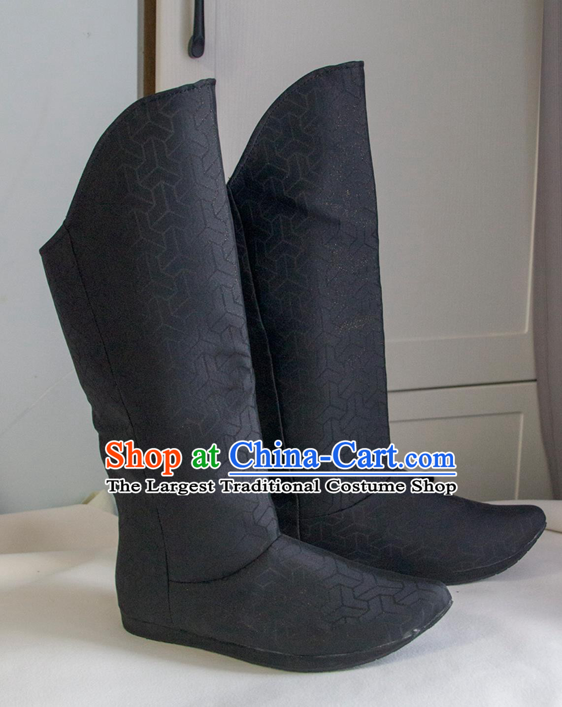 Ancient Chinese Swordsman Black Boots Handmade China Tang Dynasty Official Boots Traditional Hanfu Stage Show Shoes