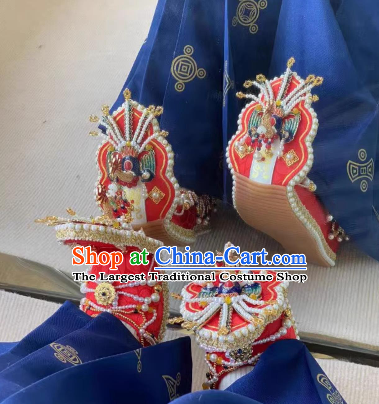 Ancient Chinese Empress Phoenix Shoes Handmade China Tang Dynasty Wedding Shoes Traditional Hanfu Show Shoes