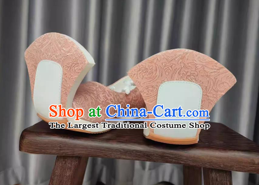 Traditional Hanfu Show Shoes Ancient Chinese Princess Pink Shoes Handmade China Jin Dynasty Woman Shoes