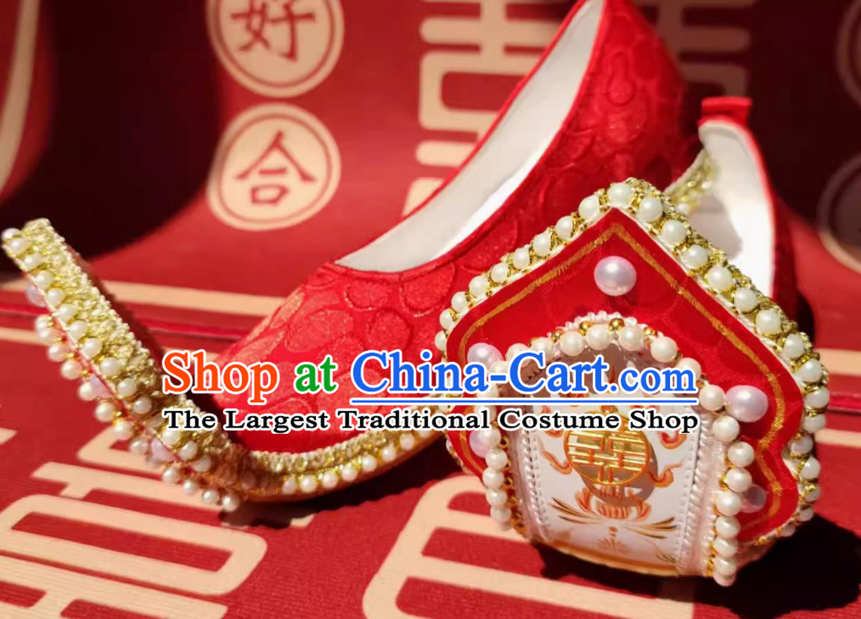 Ancient Chinese Princess Red Shoes China Ming Dynasty Wedding Shoes Traditional Hanfu Show Shoes