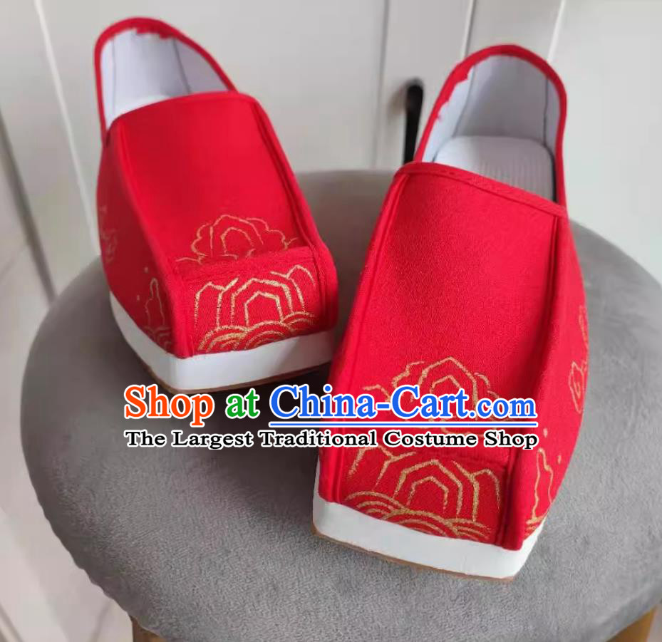 Traditional Hanfu Red Linen Shoes Ancient Chinese Scholar Shoes China Ming Dynasty Male Square Toe Shoes