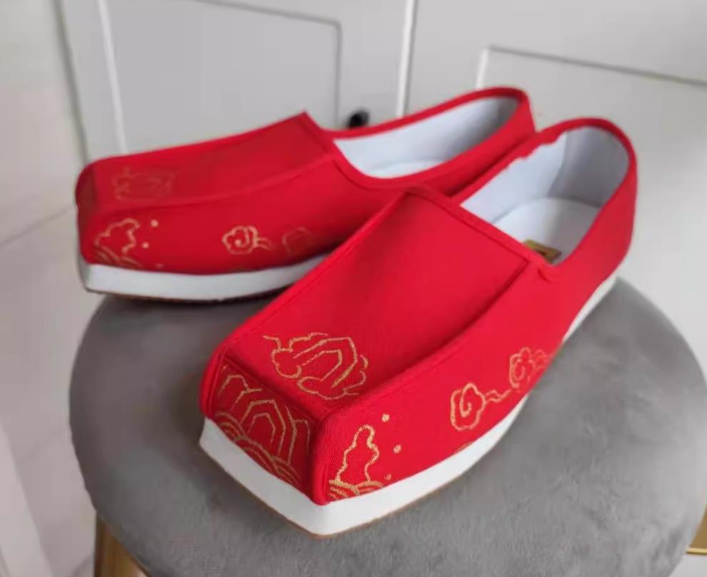 Traditional Hanfu Red Linen Shoes Ancient Chinese Scholar Shoes China Ming Dynasty Male Square Toe Shoes