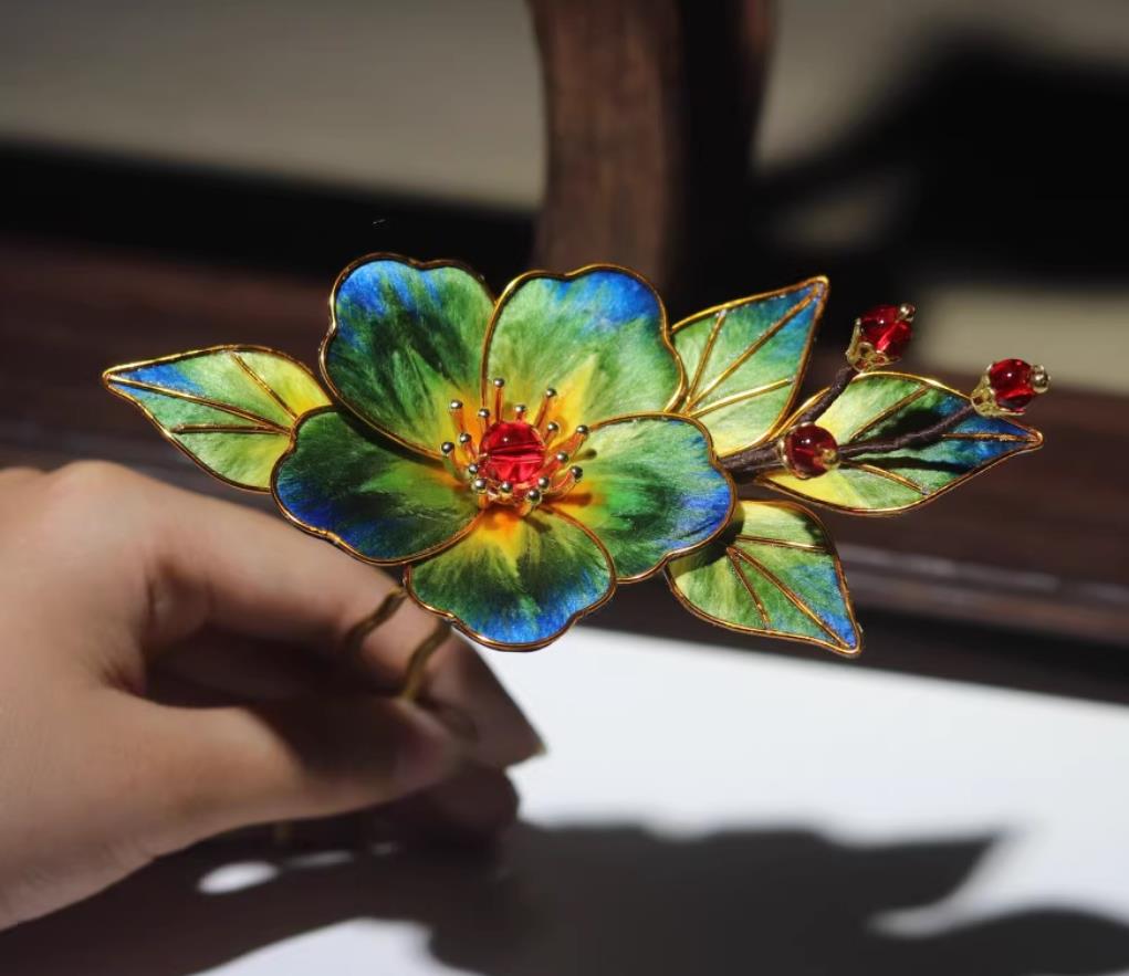 Traditional Hanfu Hair Jewelry Ancient Chinese Empress Silk Hairpin Handmade China Ming Dynasty Court Woman Peach Blossom Hair Clip