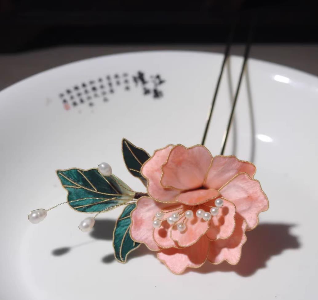 Handmade China Ming Dynasty Court Woman Pink Peony Hair Clip Traditional Hanfu Hair Jewelry Ancient Chinese Empress Silk Hairpin