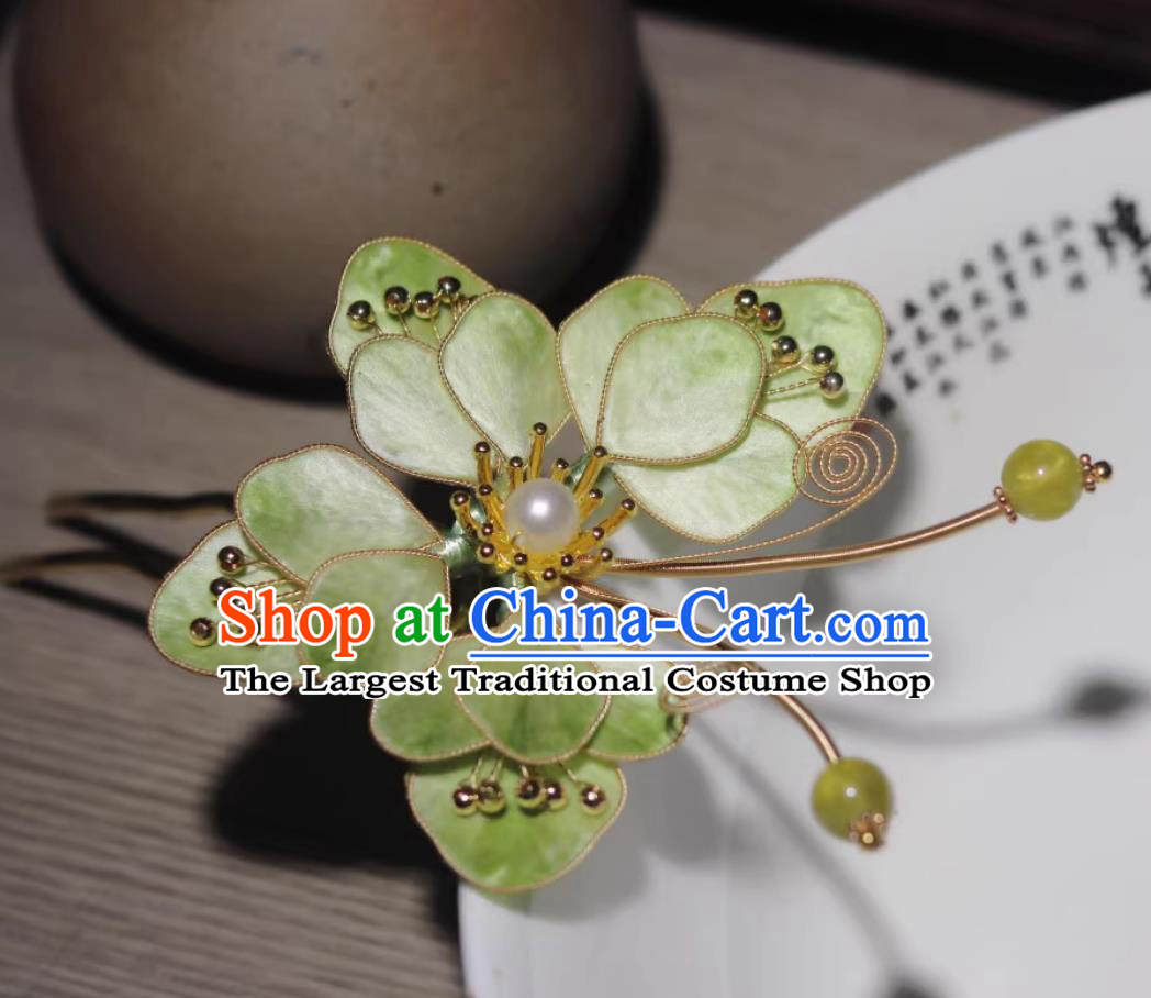 Traditional Hanfu Hair Jewelry Ancient Chinese Princess Hairpin Handmade China Ming Dynasty Green Silk Butterfly Hair Clip