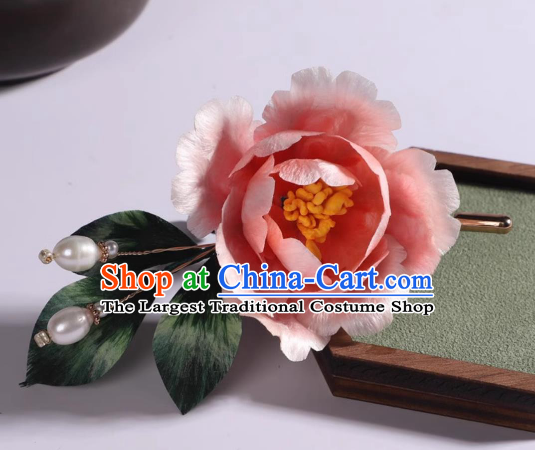 China Cheongsam Brooch Traditional Hanfu Jewelry Handmade Chinese Pink Silk Peony Corsage
