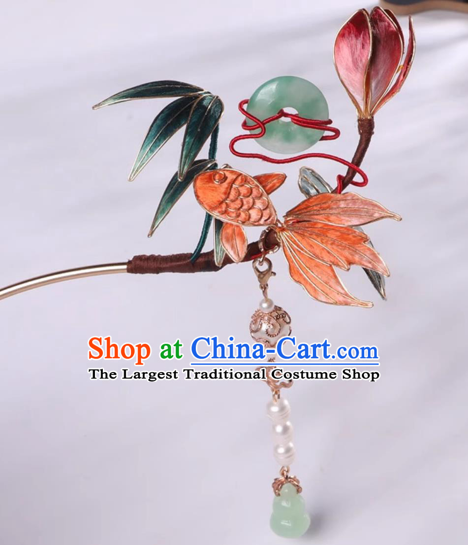 Handmade Chinese Ming Dynasty Silk Carp Hairpin Ancient China Princess Tassel Hair Clip Traditional Hanfu Hair Jewelry