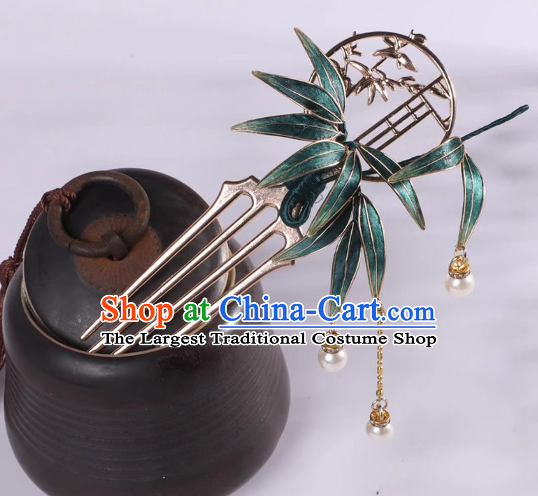 Traditional Hanfu Hair Jewelry Handmade Chinese Ming Dynasty Silk Bamboo Leaf Hairpin Ancient China Princess Tassel Hair Comb