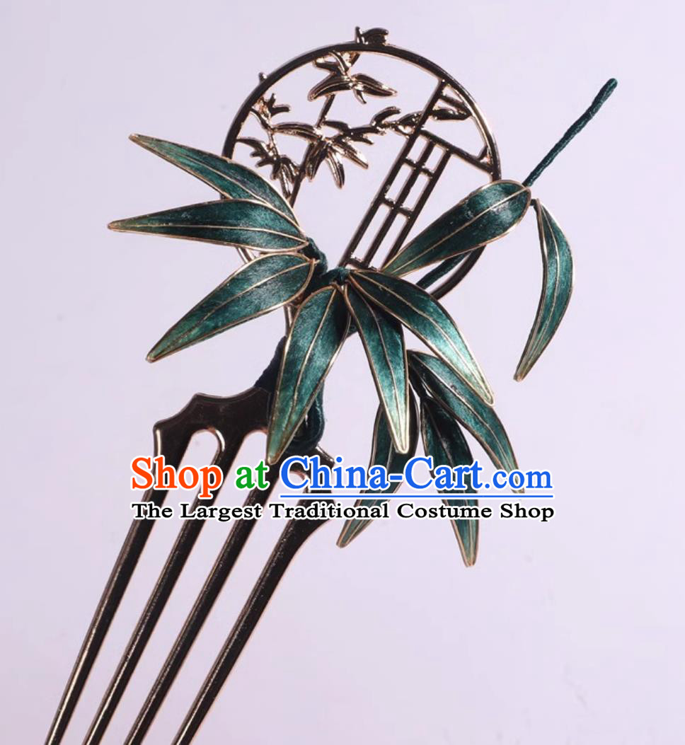 Traditional Hanfu Hair Jewelry Handmade Chinese Ming Dynasty Silk Bamboo Leaf Hairpin Ancient China Princess Tassel Hair Comb