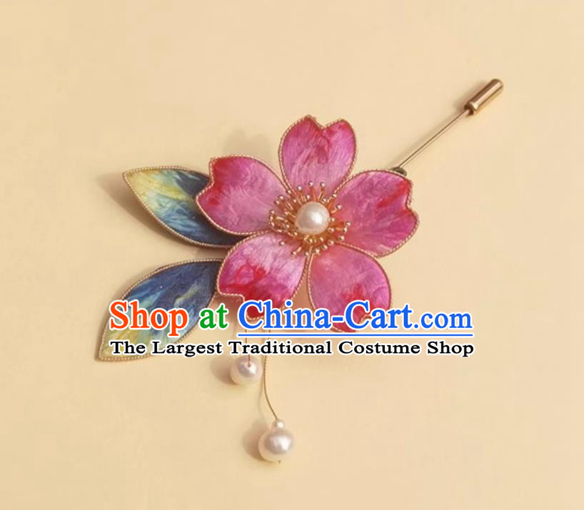 Handmade Hanfu Jewelry Chinese Cheongsam Brooch China Classical Pink Silk Sakura Corsage Traditional Intangible Heritage Artwork