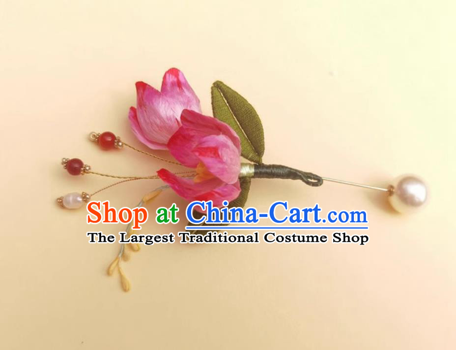 Traditional Intangible Heritage Artwork Handmade Hanfu Jewelry Chinese Cheongsam Brooch China Classical Pink Silk Flowers Corsage