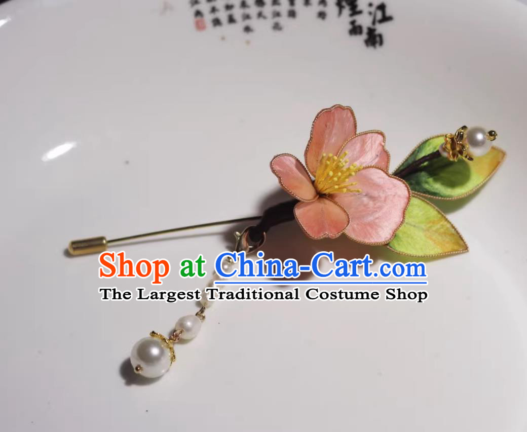 Chinese Cheongsam Brooch China Classical Pink Silk Flower Corsage Traditional Intangible Heritage Artwork Handmade Hanfu Jewelry