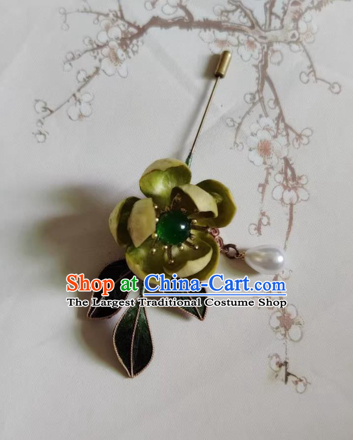 China Classical Green Silk Flowers Corsage Traditional Intangible Heritage Artwork Handmade Hanfu Jewelry Chinese Cheongsam Brooch