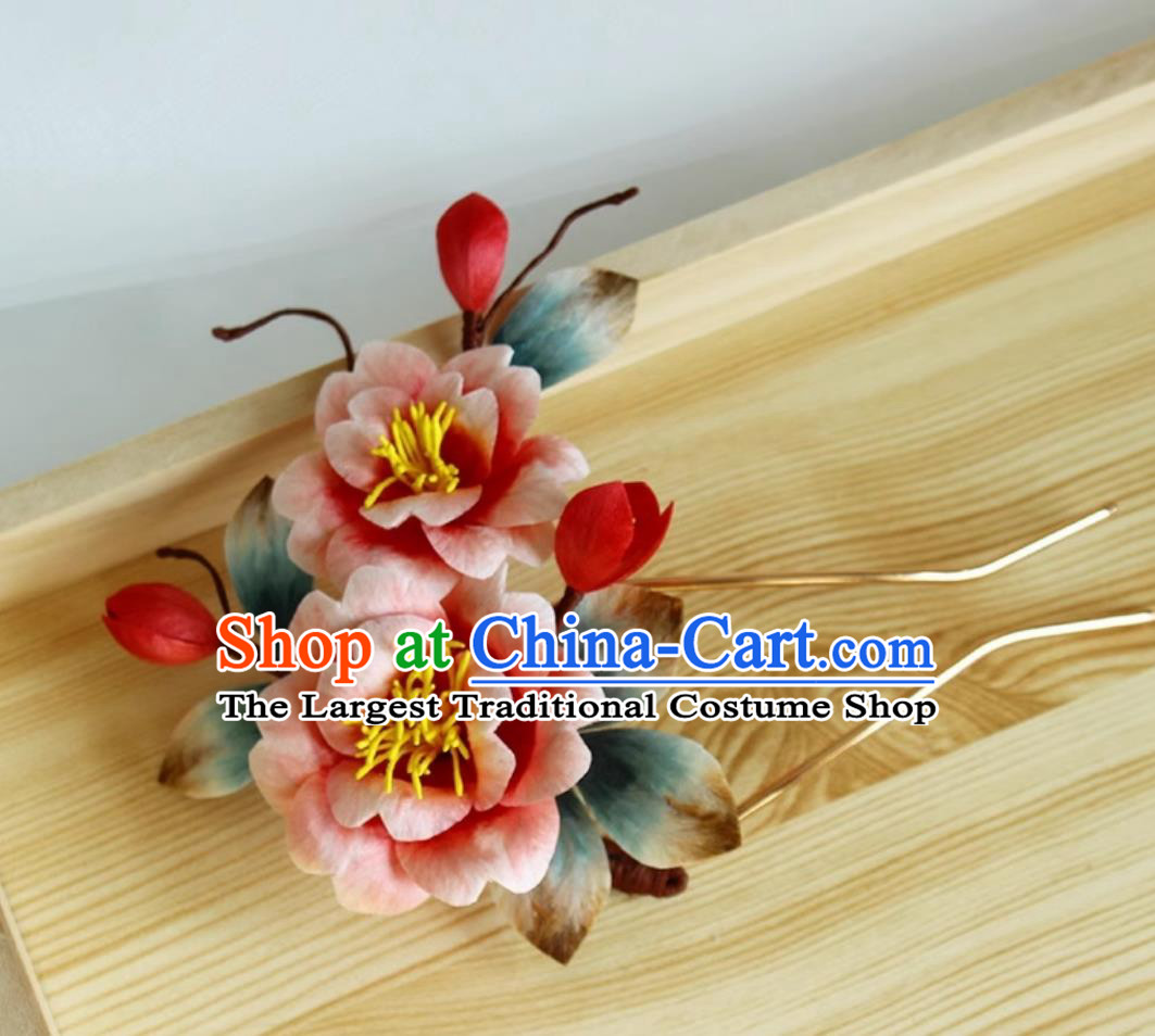 China Hanfu Hairpin Traditional Intangible Heritage Artwork Handmade Hair Jewelry Chinese Cheongsam Silk Peony Hair Clip