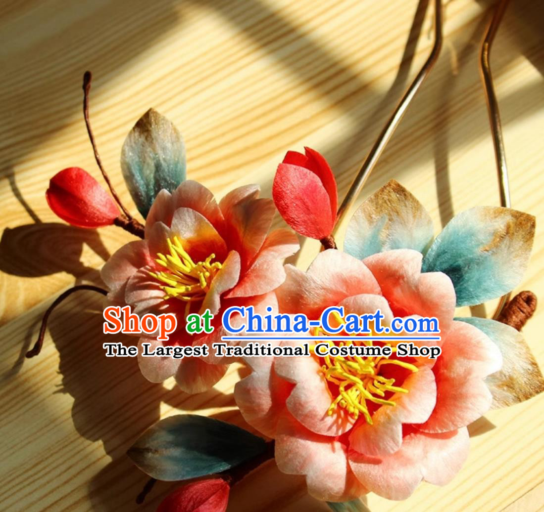 China Hanfu Hairpin Traditional Intangible Heritage Artwork Handmade Hair Jewelry Chinese Cheongsam Silk Peony Hair Clip