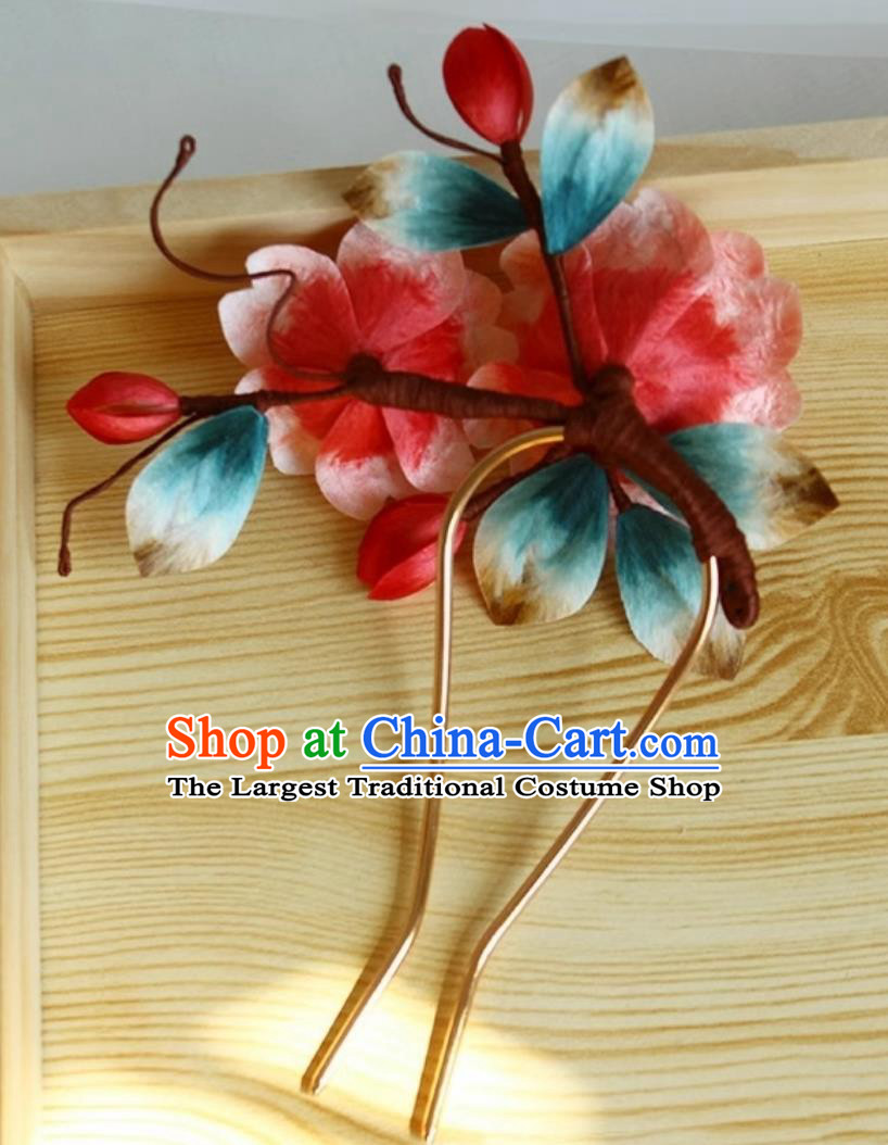 China Hanfu Hairpin Traditional Intangible Heritage Artwork Handmade Hair Jewelry Chinese Cheongsam Silk Peony Hair Clip