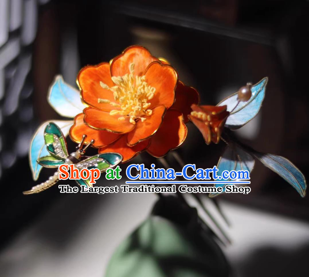 Chinese Cheongsam Orange Silk Peony Hair Clip China Hanfu Hairpin Traditional Intangible Heritage Artwork Handmade Hair Jewelry