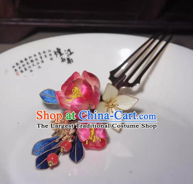 Ancient Chinese Princess Hairpin Handmade China Ming Dynasty Silk Flower Hair Comb Traditional Hanfu Hair Jewelry