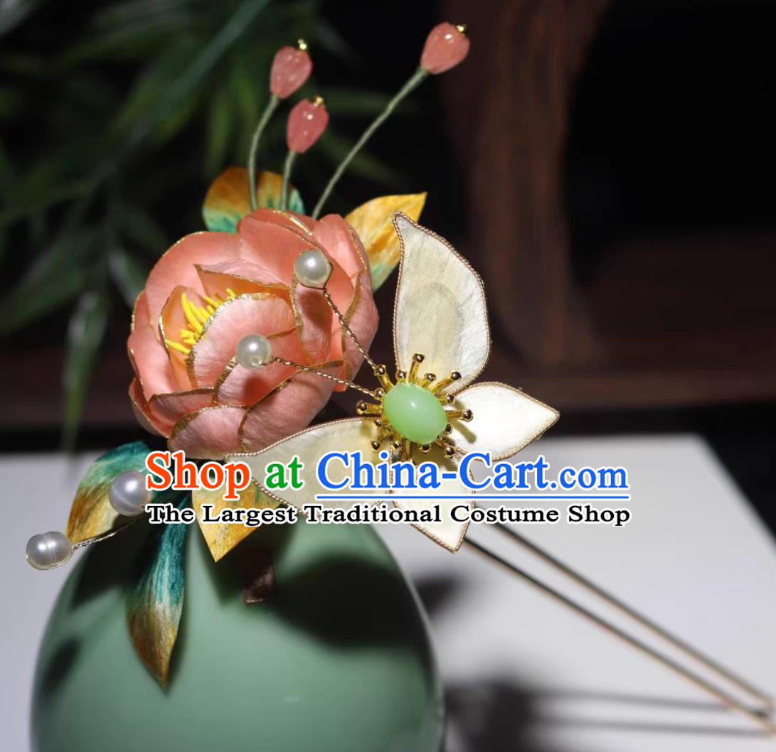 Handmade Hair Jewelry Chinese Cheongsam Pink Silk Butterfly Hair Clip China Hanfu Hairpin Traditional Intangible Heritage Artwork