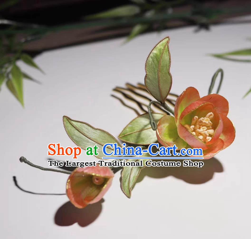 Traditional Intangible Heritage Artwork Handmade Headpiece Chinese Cheongsam Silk Camellia Hair Comb China Hanfu Hairpin