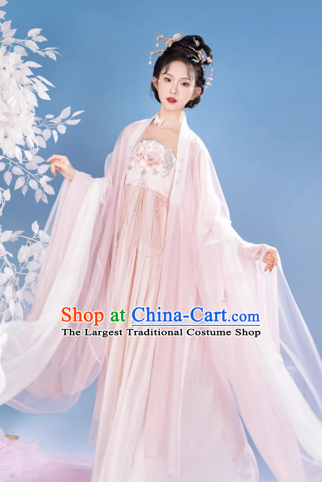 Chinese Tang Dynasty Princess Costume Ancient China Fairy Embroidered Clothing Traditional Female Pink Hanfu Dress