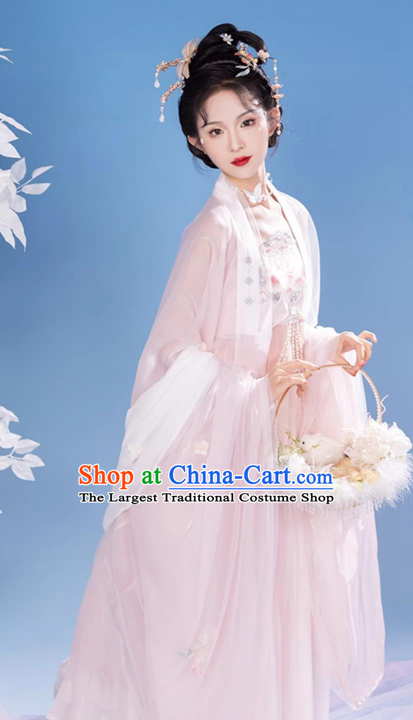 Chinese Tang Dynasty Princess Costume Ancient China Fairy Embroidered Clothing Traditional Female Pink Hanfu Dress