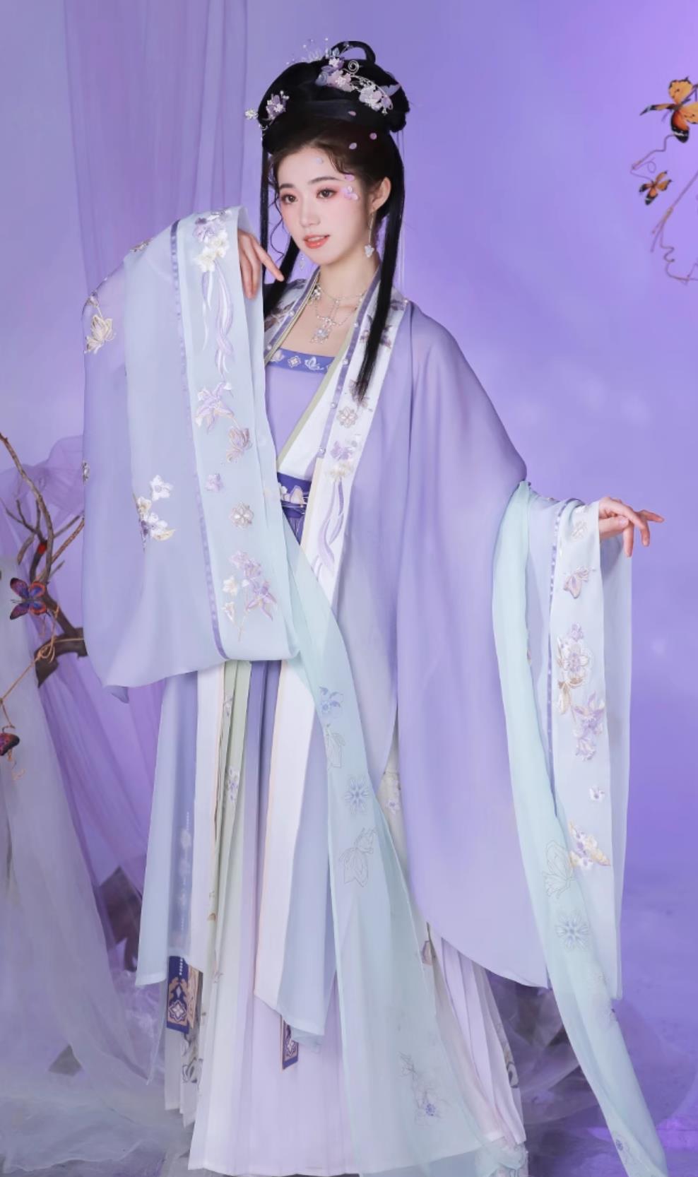 Ancient China Princess Embroidered Clothing Traditional Hanfu Purple Dress Chinese Song Dynasty Woman Costume