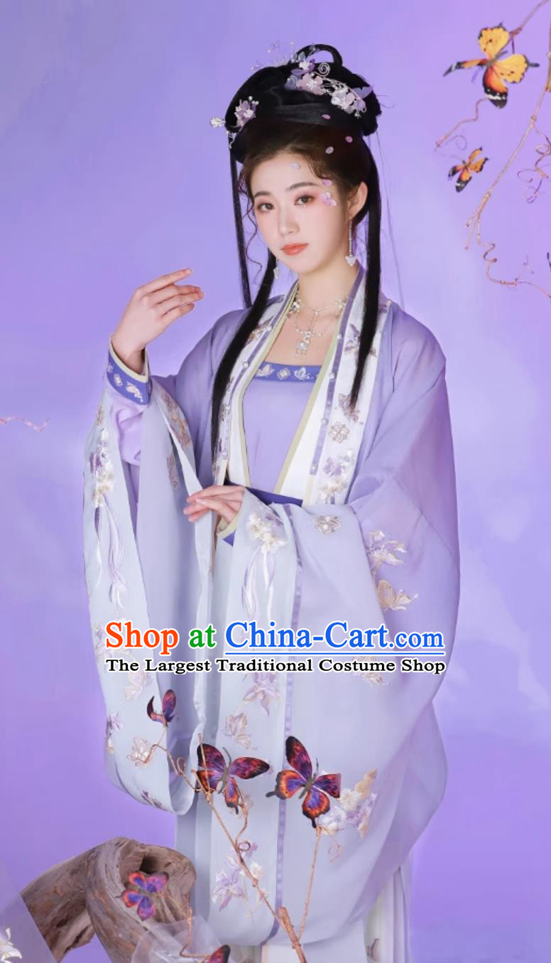 Ancient China Princess Embroidered Clothing Traditional Hanfu Purple Dress Chinese Song Dynasty Woman Costume