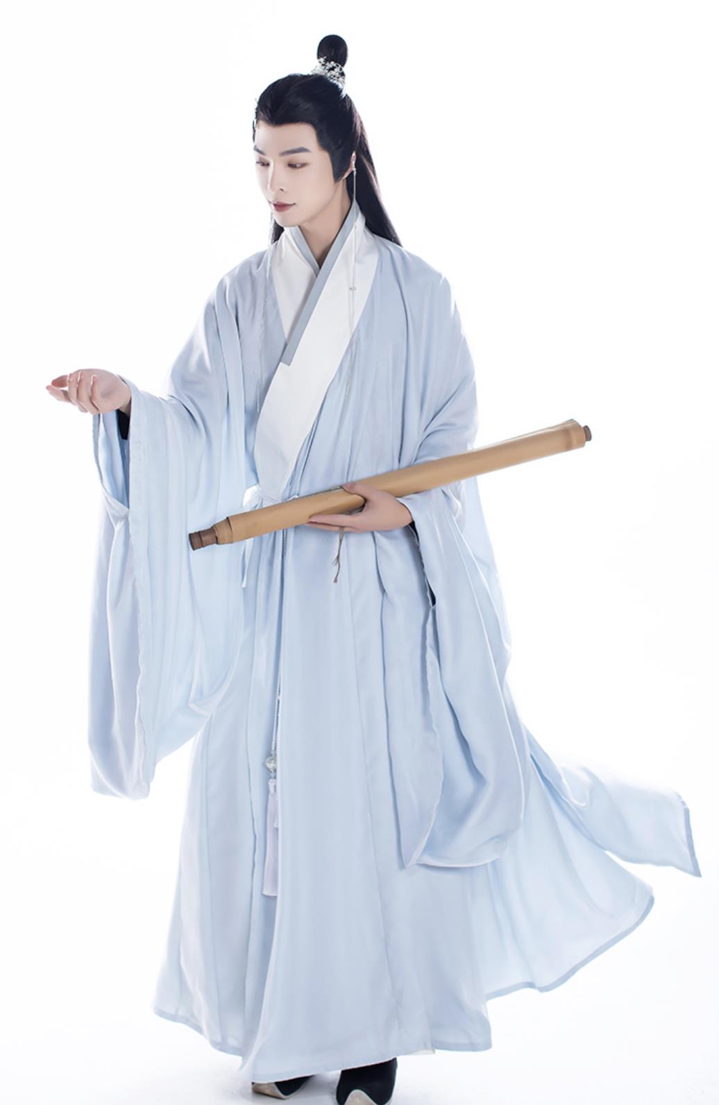 Chinese Ming Dynasty Scholar Costume Ancient China Young Childe Clothing Traditional Male Hanfu Blue Robe