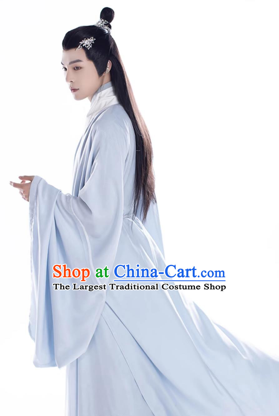 Chinese Ming Dynasty Scholar Costume Ancient China Young Childe Clothing Traditional Male Hanfu Blue Robe