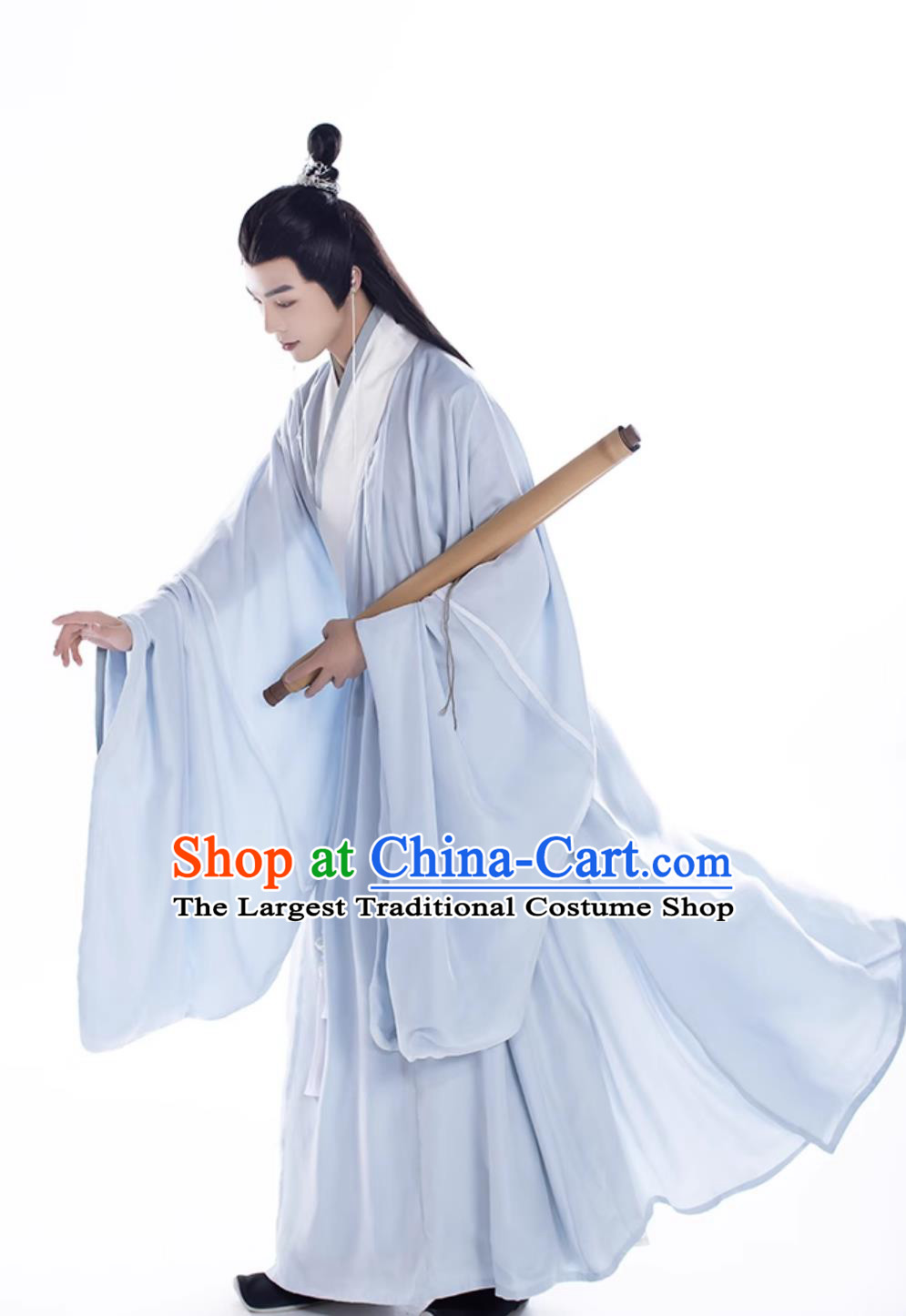 Chinese Ming Dynasty Scholar Costume Ancient China Young Childe Clothing Traditional Male Hanfu Blue Robe