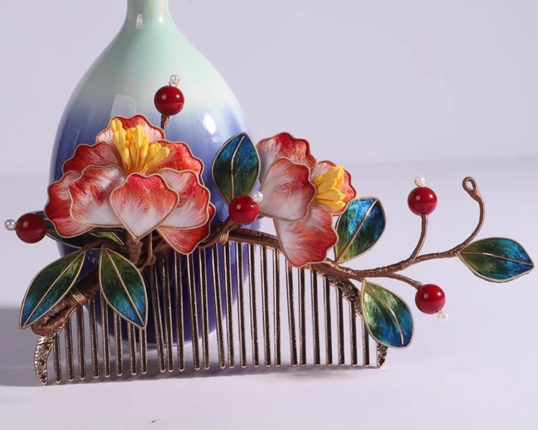 Ancient Chinese Empress Hairpin Handmade China Qing Dynasty Silk Peony Hair Comb Traditional Hanfu Hair Jewelry