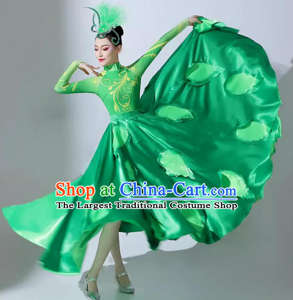 Chinese Spring Festival Gala Opening Dance Costume Modern Dance Green Dress Women Group Dance Flower Clothing