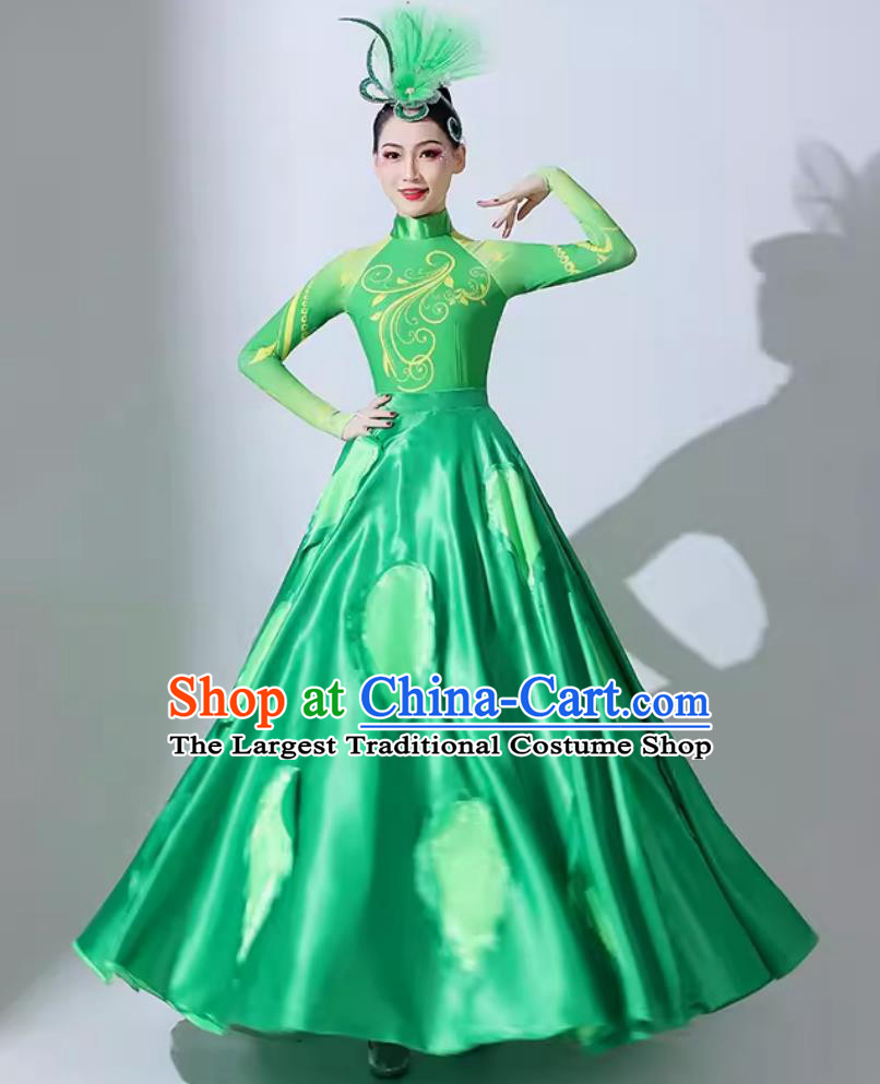 Chinese Spring Festival Gala Opening Dance Costume Modern Dance Green Dress Women Group Dance Flower Clothing