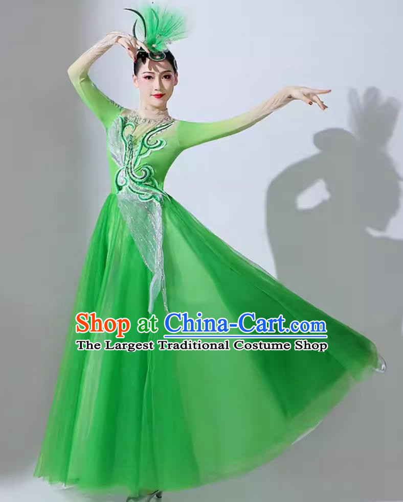 Women Modern Dance Green Dress Group Stage Performance Clothing Chinese Spring Festival Gala Opening Dance Costume
