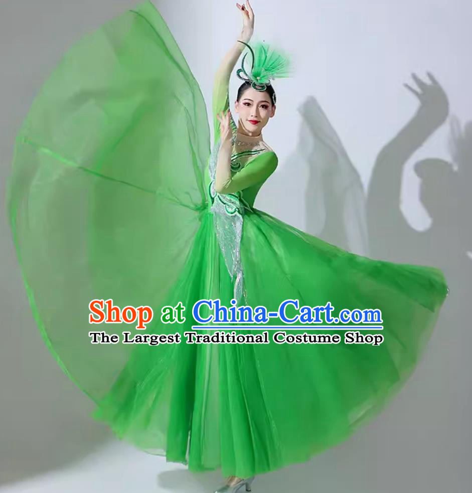 Women Modern Dance Green Dress Group Stage Performance Clothing Chinese Spring Festival Gala Opening Dance Costume