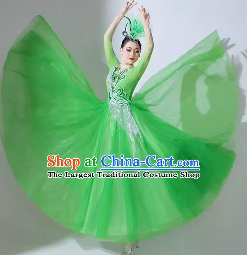 Women Modern Dance Green Dress Group Stage Performance Clothing Chinese Spring Festival Gala Opening Dance Costume