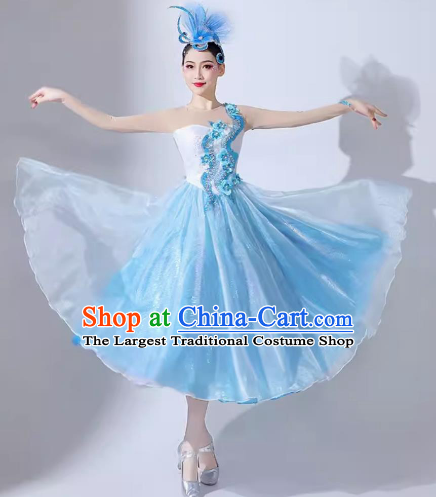 Chinese Spring Festival Gala Opening Dance Costume Women Modern Dance Light Blue Dress Group Stage Performance Clothing